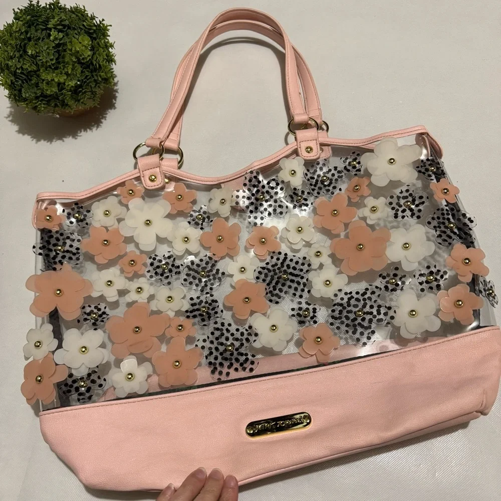 Betsey Johnson Clear Pink 3D Floral Tote Bag Purse Vintage Spring Feminine Girly